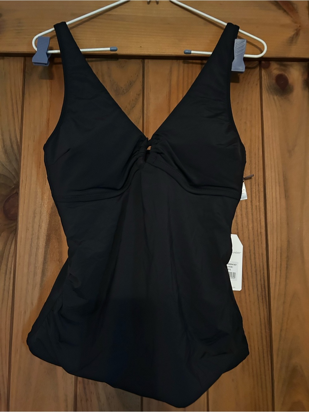 Women's Black V-Neck One-Piece Swimsuit with Front Twist